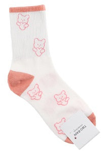 Heart Bear Women Crew Socks (Mint, Mocha, Pink, Sky Blue, Grey)