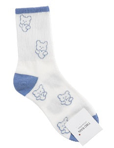 Heart Bear Women Crew Socks (Mint, Mocha, Pink, Sky Blue, Grey)