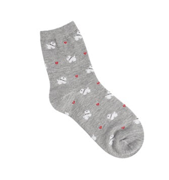 Heart & Puppy Women's Crew Socks (White, Grey)