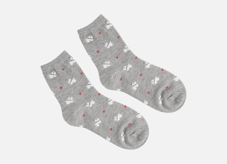 Heart & Puppy Women's Crew Socks (White, Grey)