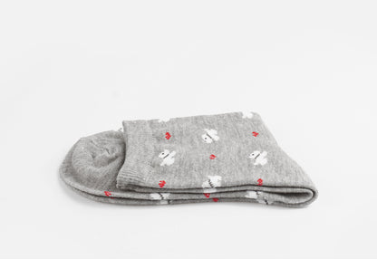 Heart & Puppy Women's Crew Socks (White, Grey)