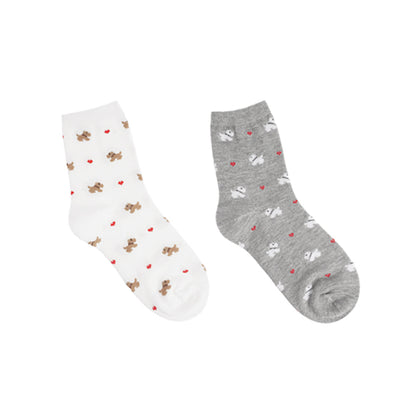 Heart & Puppy Women's Crew Socks (White, Grey)