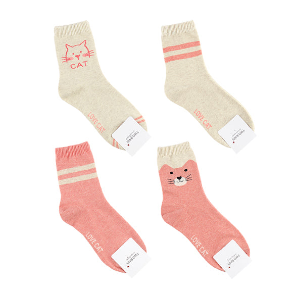 Kitty Women's Crew Socks (Ivory Cat, Ivory Ringle, Pink Ringle, Pink Cat)