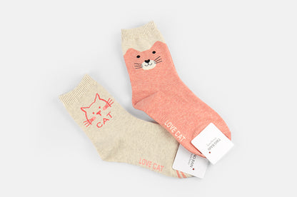 Kitty Women's Crew Socks (Ivory Cat, Ivory Ringle, Pink Ringle, Pink Cat)