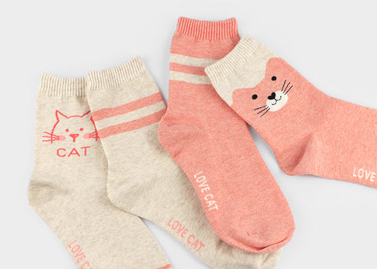 Kitty Women's Crew Socks (Ivory Cat, Ivory Ringle, Pink Ringle, Pink Cat)