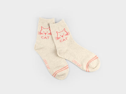 Kitty Women's Crew Socks (Ivory Cat, Ivory Ringle, Pink Ringle, Pink Cat)