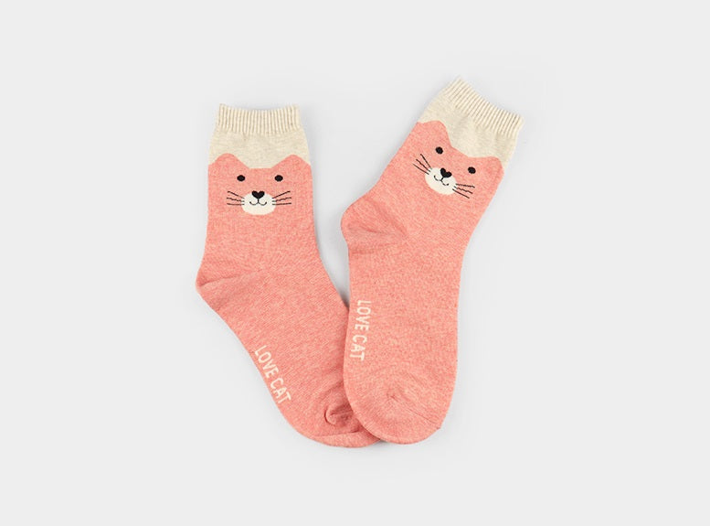 Kitty Women's Crew Socks (Ivory Cat, Ivory Ringle, Pink Ringle, Pink Cat)