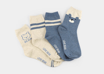 Love Bear Women's Crew Socks (Ivory Bear, Ivory Ringle, Blue Ringle, Blue Bear)