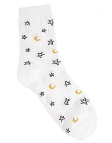 Moon & Stars Women's Crew Socks (Galactic Grey, Nautical Navy, Eclipse Black, Lunar White)