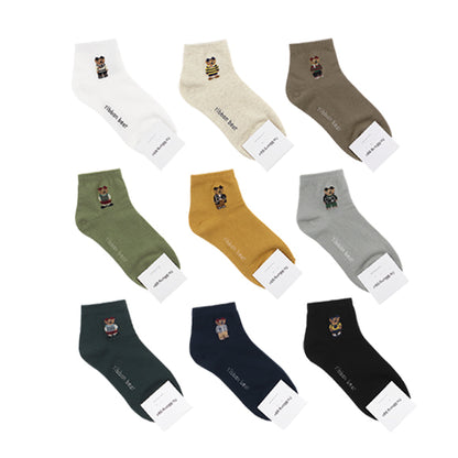 Mini Bear Women's Ankle Socks (White, Oatmeal, Mocha, Khaki, Mustard, Grey, Watermelon, Navy, Black)