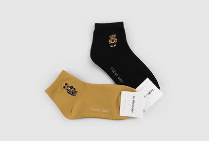 Mini Bear Women's Ankle Socks (White, Oatmeal, Mocha, Khaki, Mustard, Grey, Watermelon, Navy, Black)