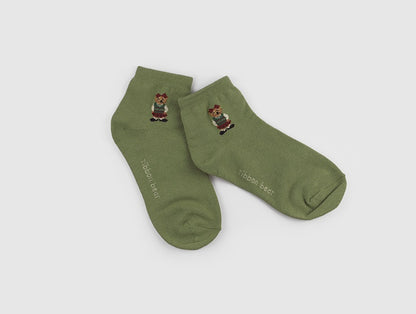 Mini Bear Women's Ankle Socks (White, Oatmeal, Mocha, Khaki, Mustard, Grey, Watermelon, Navy, Black)