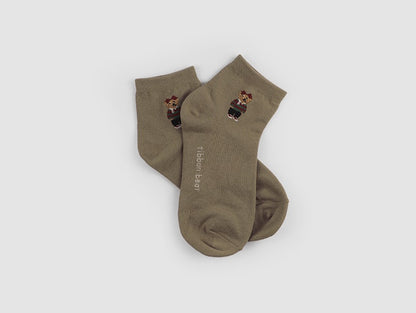 Mini Bear Women's Ankle Socks (White, Oatmeal, Mocha, Khaki, Mustard, Grey, Watermelon, Navy, Black)