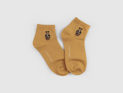 Mini Bear Women's Ankle Socks (White, Oatmeal, Mocha, Khaki, Mustard, Grey, Watermelon, Navy, Black)