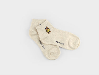 Mini Bear Women's Ankle Socks (White, Oatmeal, Mocha, Khaki, Mustard, Grey, Watermelon, Navy, Black)