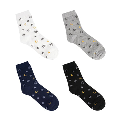 Moon & Stars Women's Crew Socks (Galactic Grey, Nautical Navy, Eclipse Black, Lunar White)