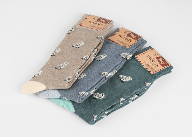 Owls Men's Crew Socks (Brown, Blue, Green, Grey)