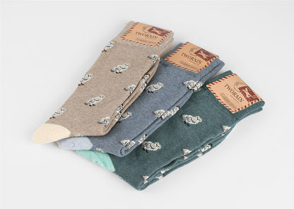 Owls Men's Crew Socks (Brown, Blue, Green, Grey)