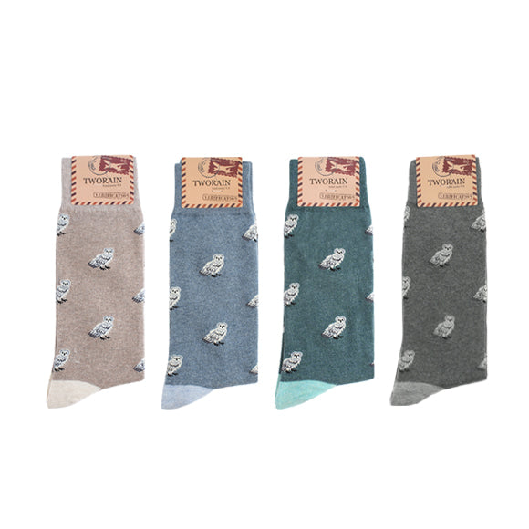 Owls Men's Crew Socks (Brown, Blue, Green, Grey)