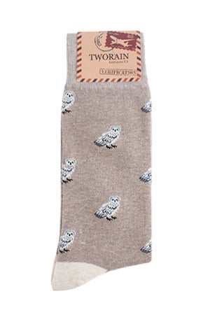 Owls Men's Crew Socks (Brown, Blue, Green, Grey)