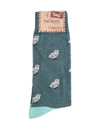 Owls Men's Crew Socks (Brown, Blue, Green, Grey)