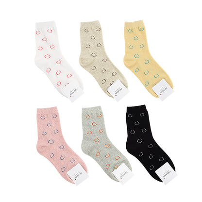 Pastel Smile Women's Crew Socks (Ivory, Oatmeal, Yellow, Pink, Grey, Black)