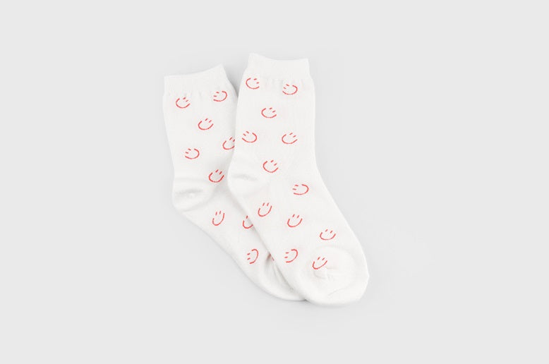 Pastel Smile Women's Crew Socks (Ivory, Oatmeal, Yellow, Pink, Grey, Black)