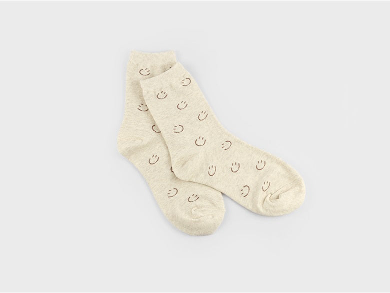 Pastel Smile Women's Crew Socks (Ivory, Oatmeal, Yellow, Pink, Grey, Black)