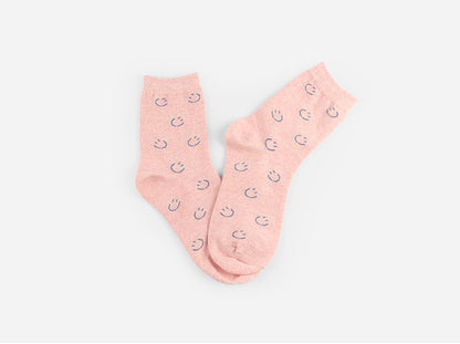 Pastel Smile Women's Crew Socks (Ivory, Oatmeal, Yellow, Pink, Grey, Black)