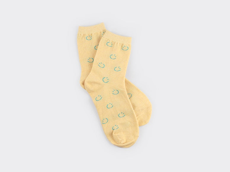 Pastel Smile Women's Crew Socks (Ivory, Oatmeal, Yellow, Pink, Grey, Black)