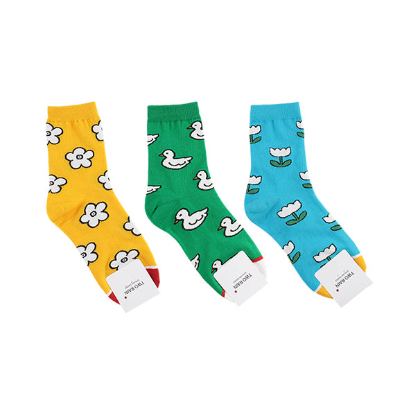 Picnic Women's Crew Socks (Yellow, Green, Sky Blue)