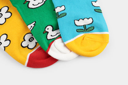 Picnic Women's Crew Socks (Yellow, Green, Sky Blue)