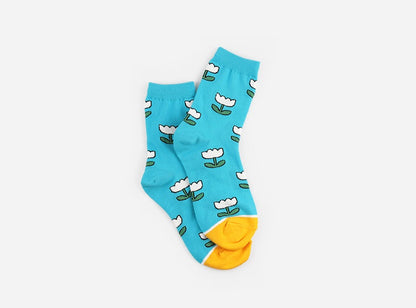 Picnic Women's Crew Socks (Yellow, Green, Sky Blue)