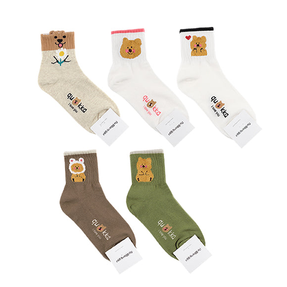 Point Taxel I Love You Quokka Women's Crew Socks (Oatmeal, White Pink, White Black, Mocha, Kahki)