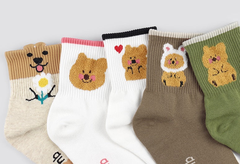 Point Taxel I Love You Quokka Women's Crew Socks (Oatmeal, White Pink, White Black, Mocha, Kahki)