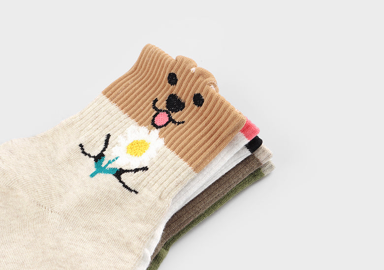 Point Taxel I Love You Quokka Women's Crew Socks (Oatmeal, White Pink, White Black, Mocha, Kahki)