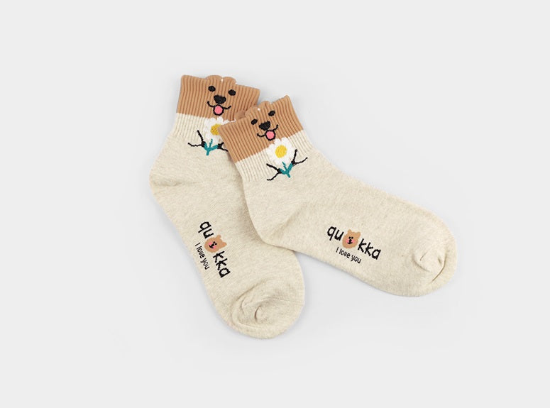 Point Taxel I Love You Quokka Women's Crew Socks (Oatmeal, White Pink, White Black, Mocha, Kahki)