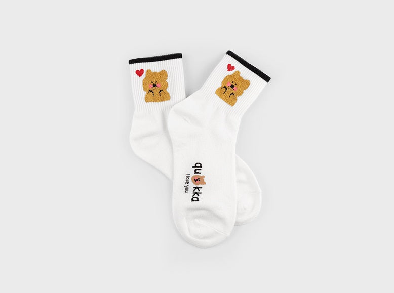 Point Taxel I Love You Quokka Women's Crew Socks (Oatmeal, White Pink, White Black, Mocha, Kahki)