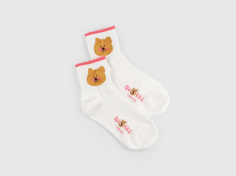 Point Taxel I Love You Quokka Women's Crew Socks (Oatmeal, White Pink, White Black, Mocha, Kahki)