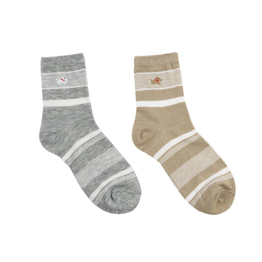 Puppy Ringle Women's Crew Socks (Grey, Beige)