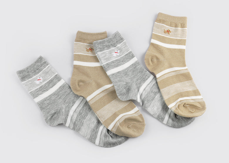 Puppy Ringle Women's Crew Socks (Grey, Beige)