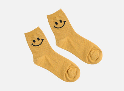 Simple Smile Women's Crew Socks (White, Mustard, Pink, Grey, Black)