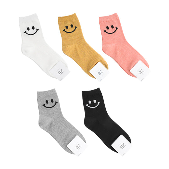 Simple Smile Women's Crew Socks (White, Mustard, Pink, Grey, Black)