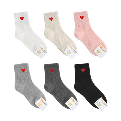 Single Heart Women's Crew Socks (White, Oatmeal, Pink, Grey, Deep Grey, Black)