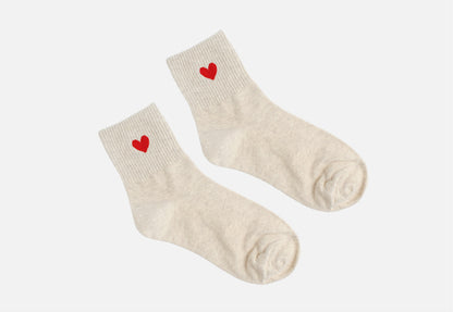 Single Heart Women's Crew Socks (White, Oatmeal, Pink, Grey, Deep Grey, Black)