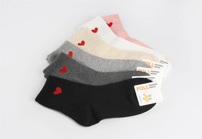 Single Heart Women's Crew Socks (White, Oatmeal, Pink, Grey, Deep Grey, Black)