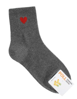 Single Heart Women's Crew Socks (White, Oatmeal, Pink, Grey, Deep Grey, Black)