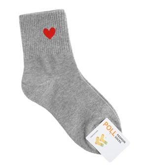 Single Heart Women's Crew Socks (White, Oatmeal, Pink, Grey, Deep Grey, Black)