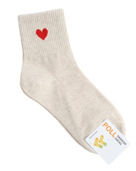 Single Heart Women's Crew Socks (White, Oatmeal, Pink, Grey, Deep Grey, Black)