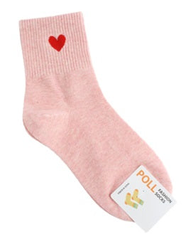 Single Heart Women's Crew Socks (White, Oatmeal, Pink, Grey, Deep Grey, Black)